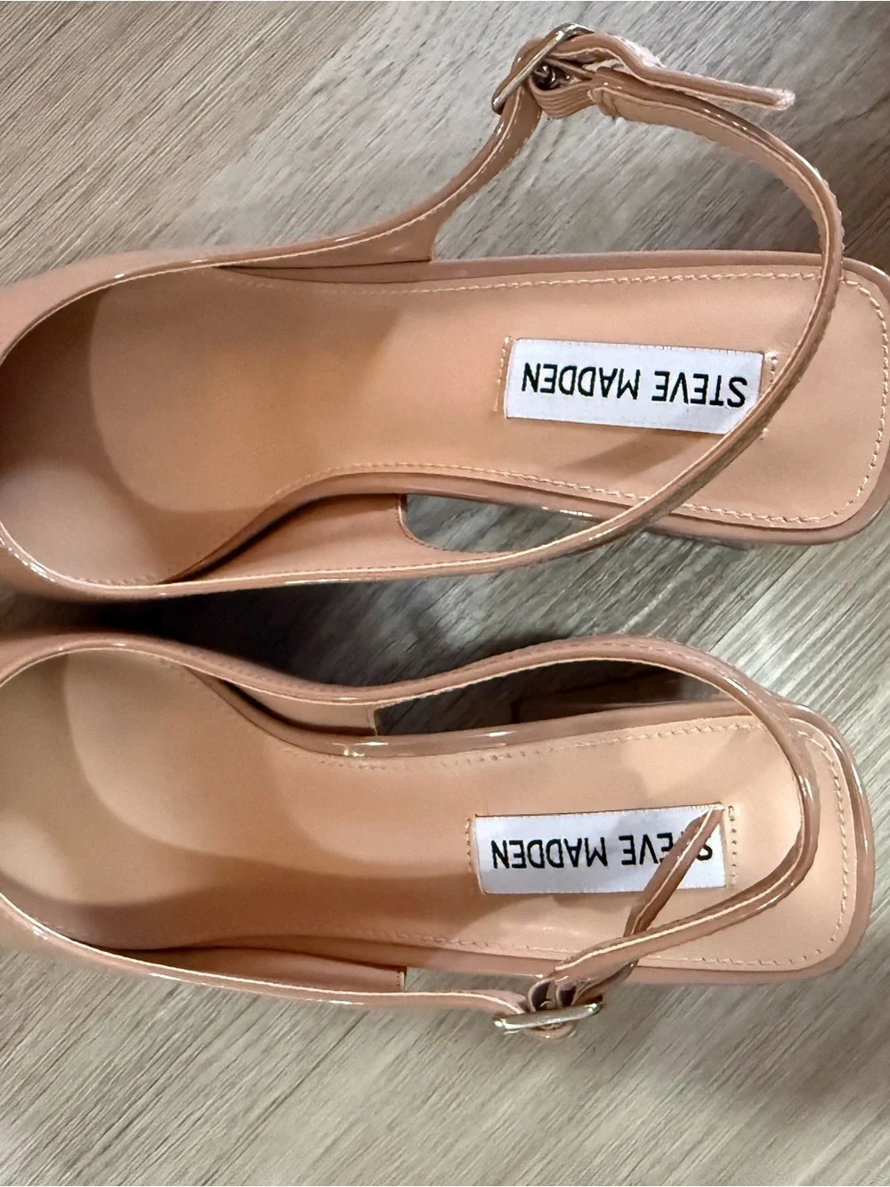 Steve Madden Blush Patent Slingback Pumps with Black Pointed Toe